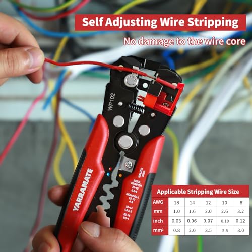 YARRAMATE 10-24 AWG Self Adjusting Wire Stripper/Wire Crimper/Wire Cutter - 3 in 1 Automatic Universal Wire Stripping Tool | Multifunctional Wire stripper and Crimping Tool, 8 Inch - Thumbnail 4