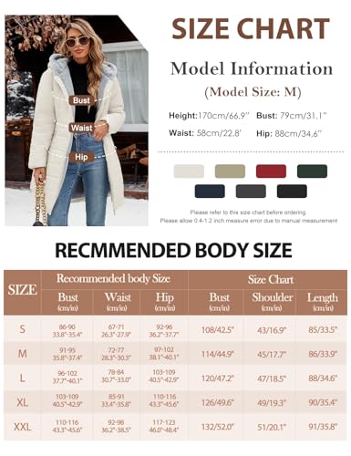 Yuson Girl Damen Winterjacke Winterparka Lang Steppmantel Fleece Gefüttert Mantel Herbst Winter Dicker Warm Parka mit Fell Wasserdicht Outdoor Jacke Elegant Parka mit Tasche(Beige, S)