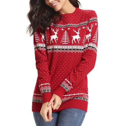 Image of Cowasto Mens Crewneck Christmas Sweater Family Matching Sets Knitted Sweater Pullover