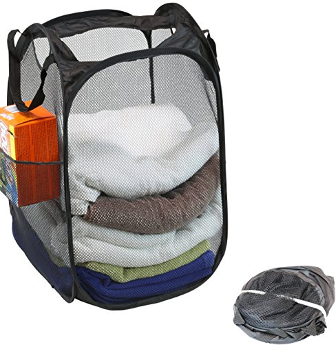 Simple Houseware Mesh Pop-Up Laundry Hamper Basket With Side Pocket, Black #TOP1