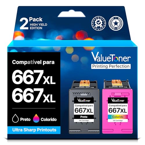 Valuetoner Cartuchos de Tinta para 667 667XL 667 XL Compatível com DeskJet Ink Advantage 2374 1275 2375 2376 2775 2776e DeskJet Plus 6475 6476 6075 (1 Preto 1 Colorido)