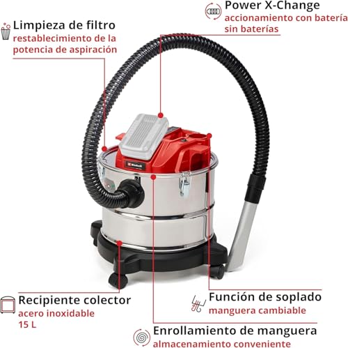 Einhell Aspirador de cenizas inalámbrico - TE-AV 18/15 Li C-Solo PXC. Li-ion, 100 mbar, sistema de limpieza de filtros, recipiente de recogida de 15 L. Suministrado sin batería ni cargador - imagen 3
