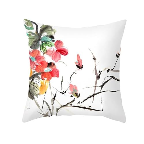 Chenlane Silk Pillow Cover Kids Room Cushion Chair Chinese Style Ink Painting, Throw Covers Neutral Outside Furniture Premium Thickened Fabric 50x50 cm, 1Pcs