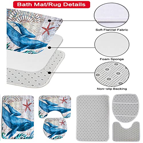 3-teilig Badematten Set, 3D Digitaldruck Ozean Badteppich Sets rutschfest Badvorleger Blau Waschbar U-Förmiger… – Bild 3