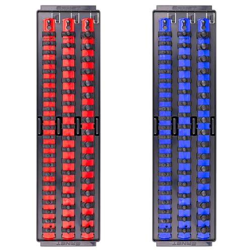 Ernst Manufacturing 2 Pack of Socket Boss with 18' Rails, 1 Red & 1 Blue for Complete Multiple Drive Size Socket Organization, Holds 114 Sockets - Made in USA