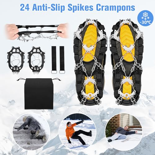 image for Tomaje 24 Spikes Crampons for Shoes, Anti Slip Ice Cleats for Shoes an