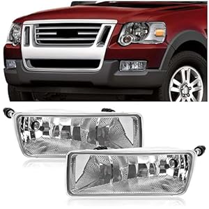 HECASA Fog Light Pair Compatible with 2006-2010 Ford Explorer/Explorer Sport Trac Halogen Fog Lamp w/Bulbs Replacement for FO2594100 FO2595100 6L2Z15201AA 6L2Z15200AA Clear Lens Left – Right