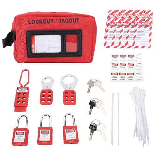 Electrical Safety Lockout Tagout Kit with Stainless Steel Lock Buckle Length 3.81cm and Shackle Length 7.62cm Suitable for Power Switches, Gas Source Switches, Valves, Mechanical