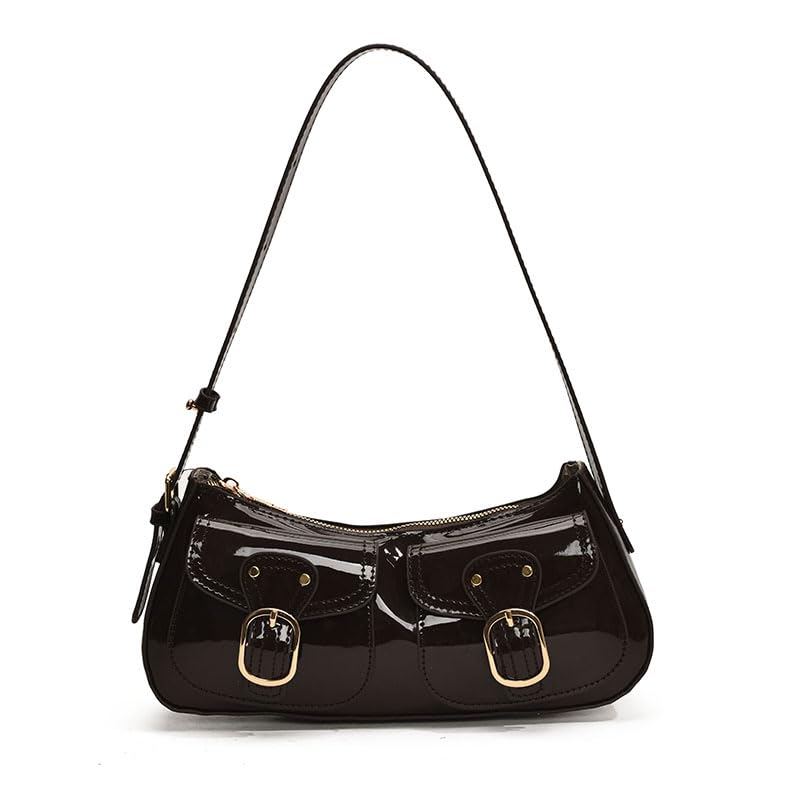 GETERUUV Bolso de hombro para mujer, bolso de mano rojo de charol, bolso cruzado Y2K, bolso de hombro moderno, bolso de mano elegante, Café
