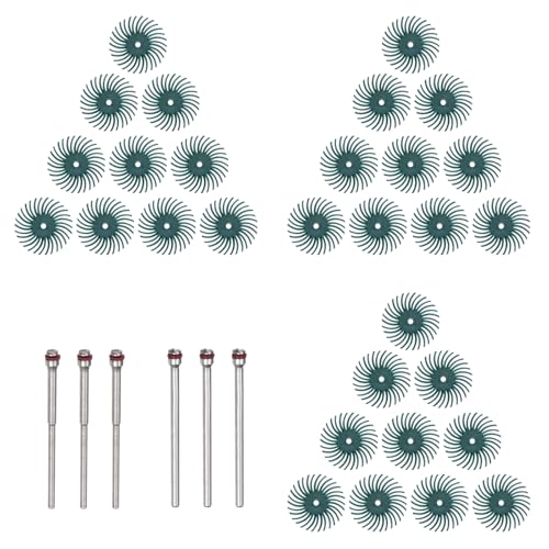 QUARKZMAN 30 Stück Radial Bristle Disc Set 1 Zoll 80 Körnung Detailliertes Schleifbürsten Kit Lückenpolierscheiben Sortiment Mit 1/8 Zoll 3/32 Zoll Schaft Mandrels Für Schmuck Holz Grün