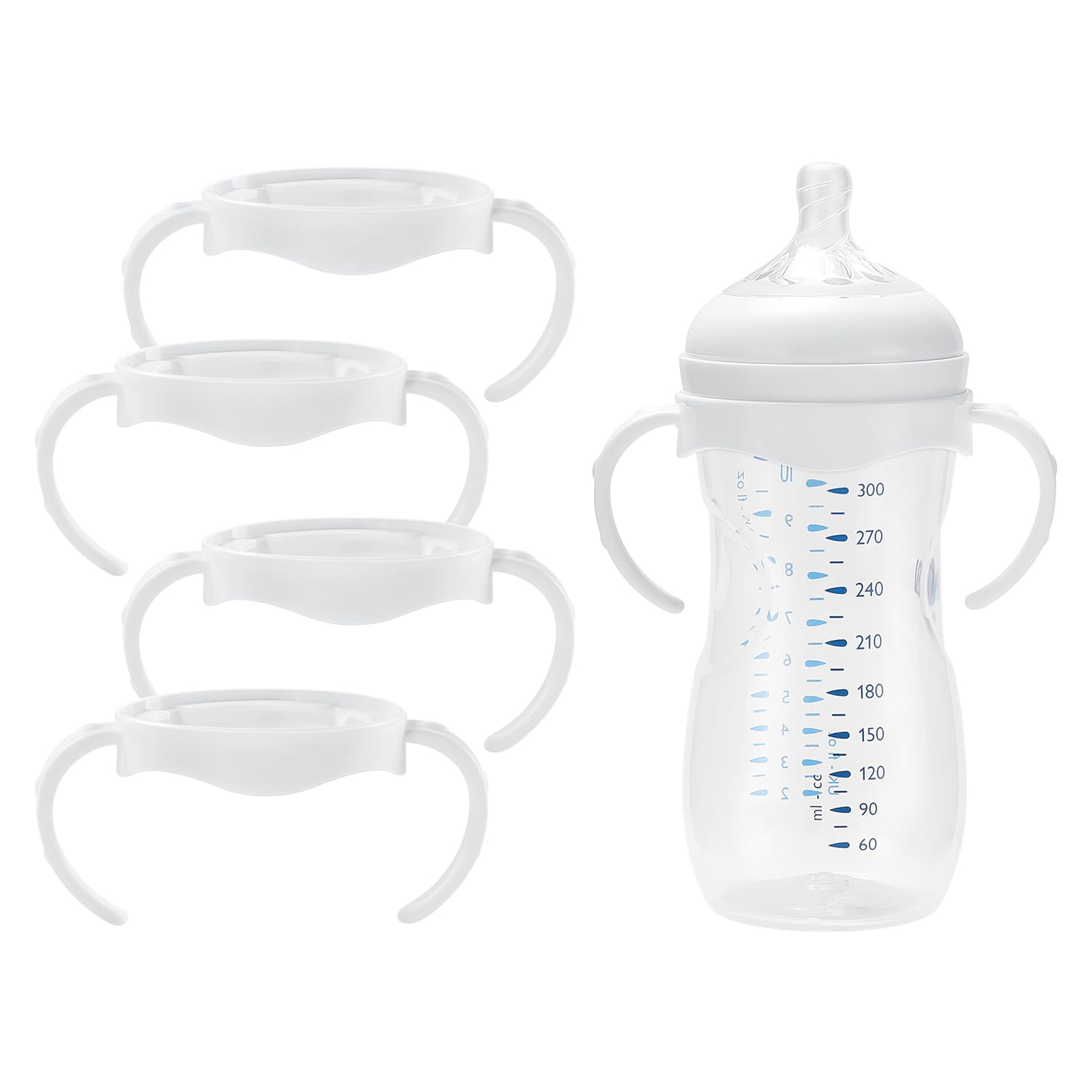 (4 Pack Bottles Handles for Philips Avent Natural Baby Bottle, Quick Install & Easy for Little Hands to Hold, White
