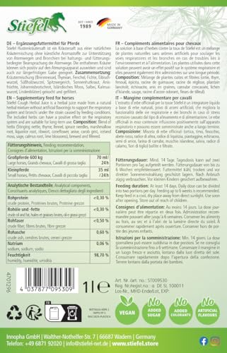 Stiefel Hustenkräutersaft für Pferde, aus einer 100% naturbelassenen Kräutermischung, kann die Atemwege und Bronchien unterstützen, flüssig mit Dosierflasche, 1l