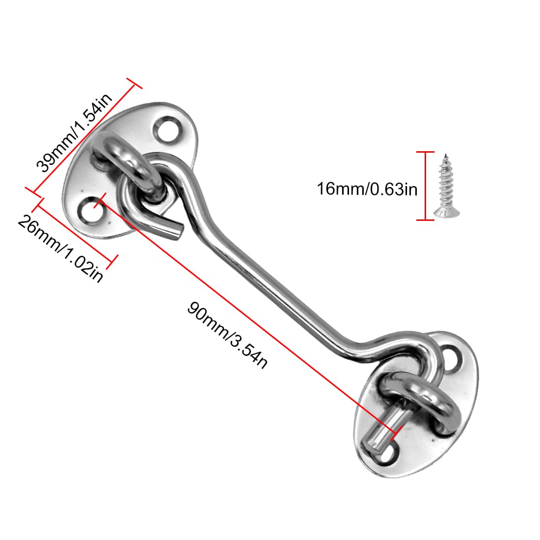 LICQIC 2 Pcs Cabin Hook, Gate Latch Hook, Stainless Steel Eye Latch for Garage Shed Door, Window, Silver, 100 mm / 4 in - Image 2