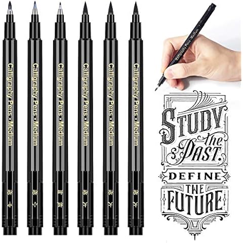 Calligraphy Pens Calligraphy set for Beginners Brush Pens - APOGO 6 Pack Caligraphy Beginners set Caligraphy Pens for Writing, Calligraphy Book, Bullet Journal Accessories, Black Pen Art Writing pens Cover