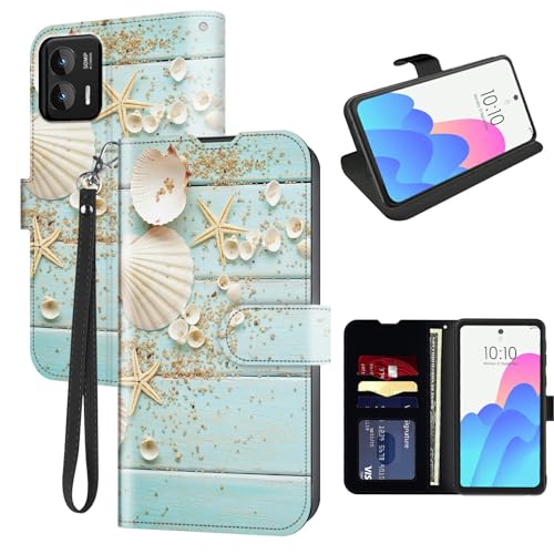 FUYOCWE for MOTO G Stylus 5G 2024 Case Wallet for Motorola Stylus 5G 2024 Phone Case with Card Holder Slot,Leather Flip Cover w/Kickstand+RFID Blocking+Magnetic Snap-Beach and Seashells