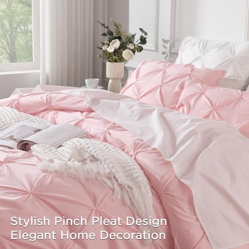 Image of Andency Twin Pinch Pleat Comforter Set (66 inchx90 inch),3 Piece Lightweight Pintuck Bedding Comforters & Sets, Fluffy Down Alternative Comforter with 2 Pillow Shams for All Season,White