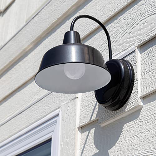 Mason Barn Light 1 Indoor/Outdoor Wall Mount Modern Industrial Farmhouse Design House Light For Patio, Garage, Bathroom, Office, Kitchen, 8 Inch, Satin Black, 579367 #TOP5