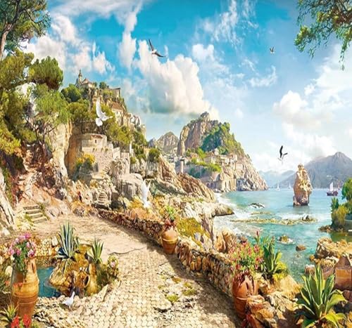 Papier peint 3D moderne salon grand format paysage ciel rétro 350x256cm - 5