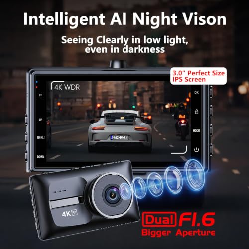 X18 4K Dual Dash Cam Front and Rear, Free 64GB Card Support 256G Max, 5.8G WiFi - up to 20MB/s Fastest Download Speed with App, 4K 2160P/FHD Dash Camera, 3" IPS, G-Sensor,24H Parking Mode — view 4