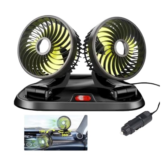 Nircho Autoventilator, 12 V, dubbele kop, 360 graden draaibaar, met 2 snelheden, sigarettenaansteker, koelventilator voor dashboard, auto, bestelwagen, SUV, camper, boot
