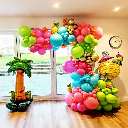 Image of Lukiituke Tropical Balloon Arch Kit, 134Pcs Summer Balloons, 4Sizes Rainbow Pool Party Balloon for Summer, Hawaiian, Birthday, Pool Party Decorations