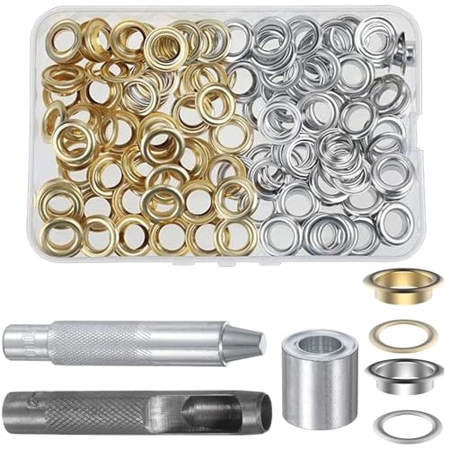 100 Pièces Trousse Oeillets Couture, Grommets Métal 12mm avec 3 Outils Installation et Boîte Rangement, Ensembles Oeillets Tente, Kit Perforation pour Toile, Bâches, Chaussures, Vêtements, Chapeau