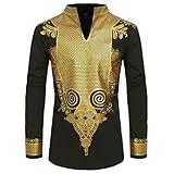 Gionforsy Mens African Print Shirt Dashiki African Collar Shirt African Clothing for Men (Small, Black)