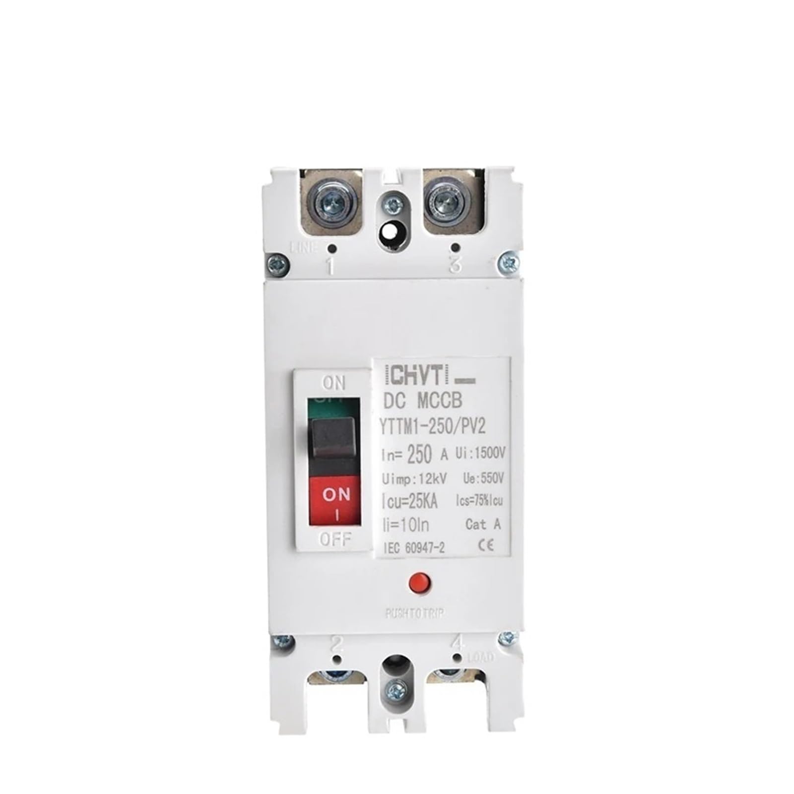 YTTMI-250/PV2 DC MCCB 1P 2P 250 V 550 A 25 kA Wyłącznik z zakrzywionym przełącznikiem C do fotowoltaiki słonecznej (160,1P 250VDC)