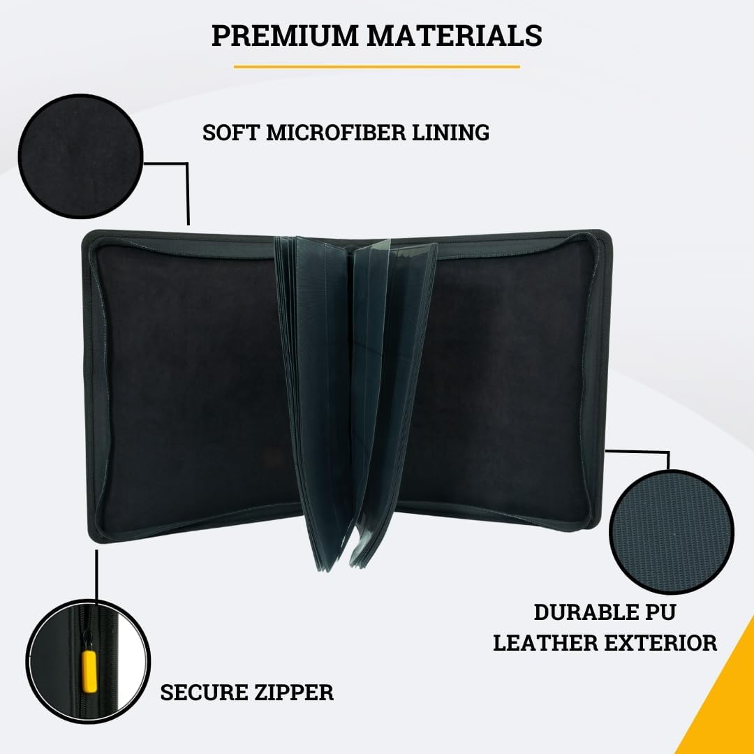 Card Guardian - Toploader binder 4 Pocket top loader binder with Zipper for 160 Cards - Side Loaded Pockets - Compatible with Sports and Trading Cards TCG (Black)