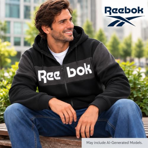 Reebok Mens Sherpa Lined Zip Up Hoodie - Midweight Softshell Fleece Jacket | Full Zip, Plush Warm Lining, Athletic Performance Fit, Zip Pockets, Easy Layering for Cold-Weather Everyday Wear - image 7