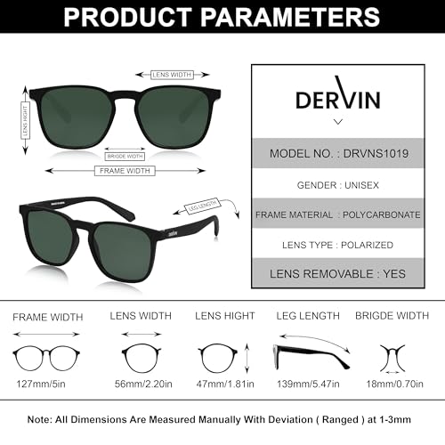 Image of Dervin Square Polarized UV Protected Sunglasses for Men and Women