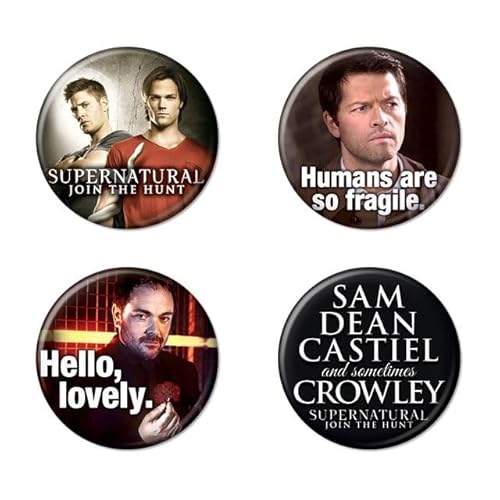Ata-Boy Supernatural TV Show Sam, Dean, Castie and Quotes Set of Four 1.25 Inch Collectible Buttons