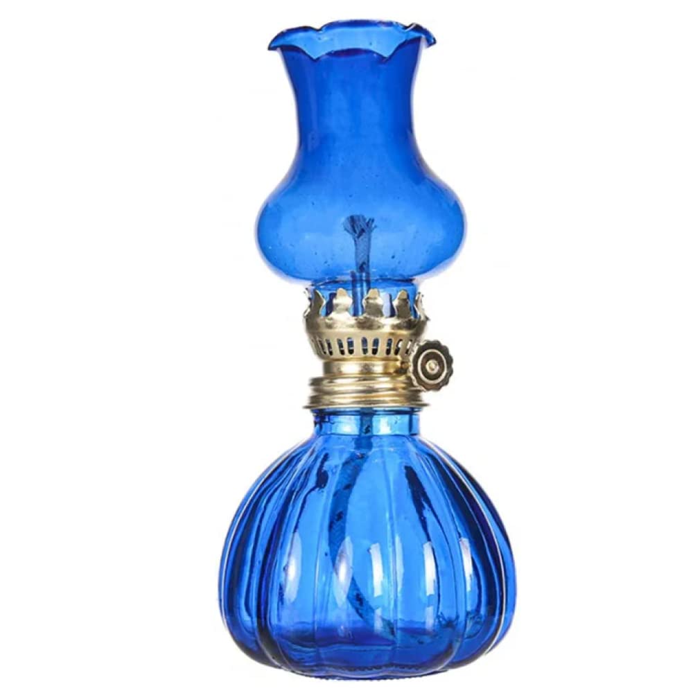 Kerosene lamp, 7.5in Lamp Pumpkin Shaped Vintage Clear Paraffin for Indoor Outdoor(Blu)