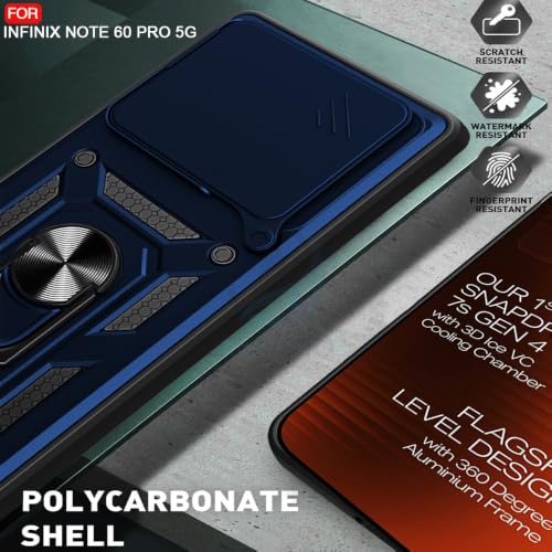 Image of AESTMO Tough Armor Infinix Note 60 Pro 5G Bumper Back Case Cover | Ring Holder & Sliding Camera Shield Cover | 360 Degree Protection Back Case Cover for Infinix Note 60 Pro 5G (Blue)