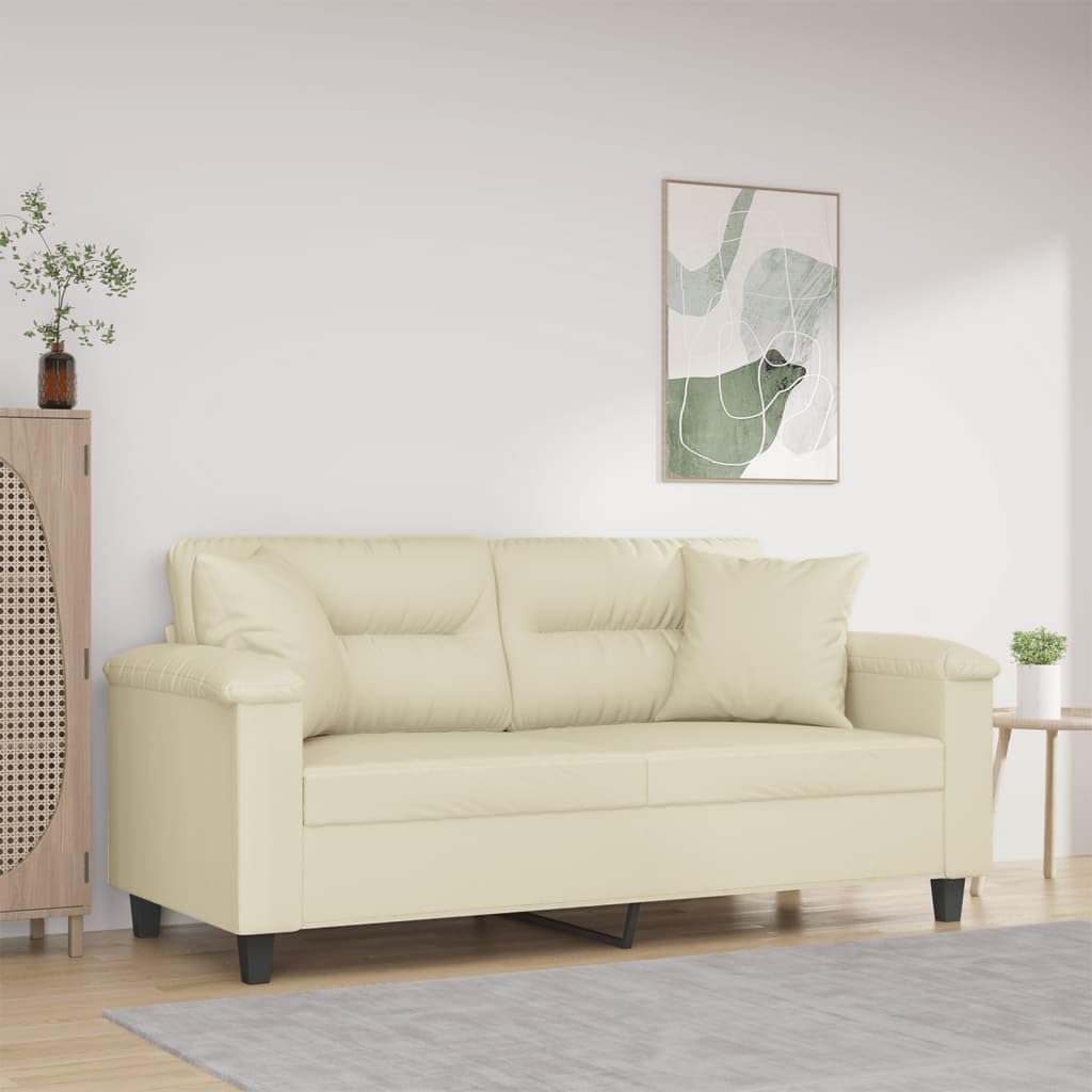 Canapé 2 Places, Causeuse de Salon Fauteuil Sofa 2 Places avec oreillers crème 170 x 77 x 80 cm Similicuir
