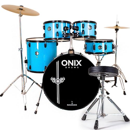 Bateria Acústica Nagano Onix Smart Azul Bbe Bumbo 22' c/Banco e Pratos