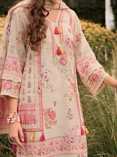 Image of INDO ERA Women's Straight Linen Floral Printed Kurta & Pant with Dupatta Set | Kurta Sets For Woman