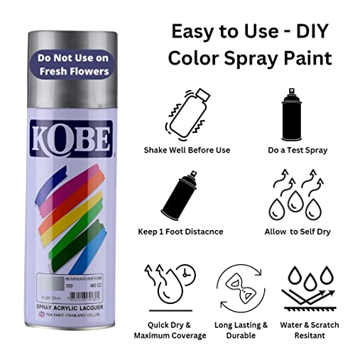 Image of Oasis Kobe Acrylic Spray Paint - Fast Dry Multipurpose Spray For Metal, Wood, Walls, Automobiles, Art & Craft, DIY Projects - 400ML (Bright Silver)