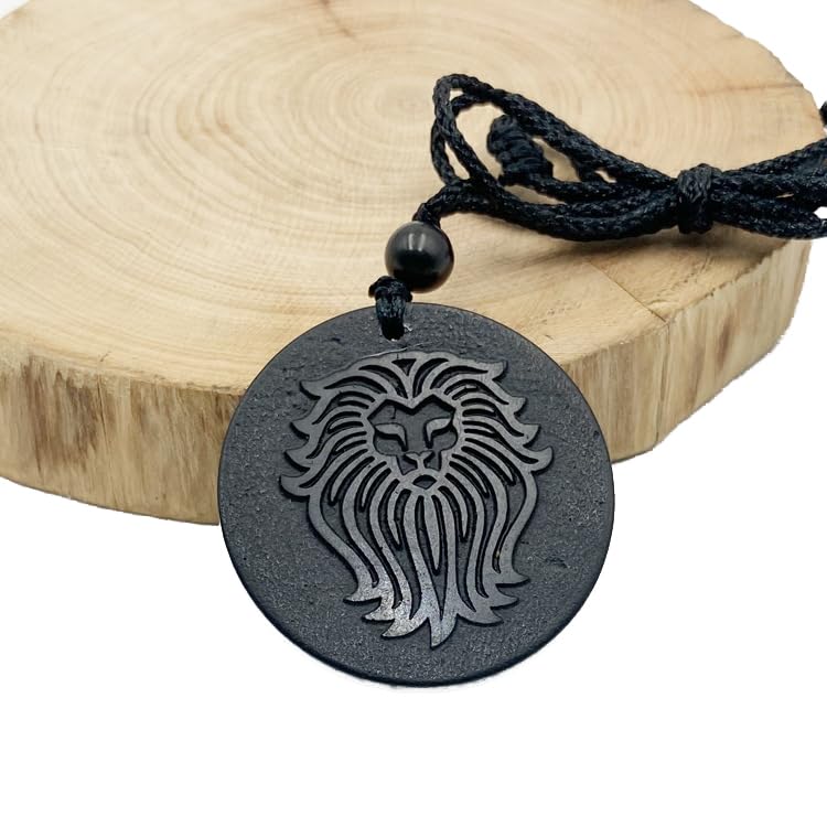 CHYIFSHIYM Shungite Lion Pendant Necklace - Chakra Balance - Handcrafted Constellations Jewelry - Healing Crystal Protection Necklace - Energy Harmony (35mm)