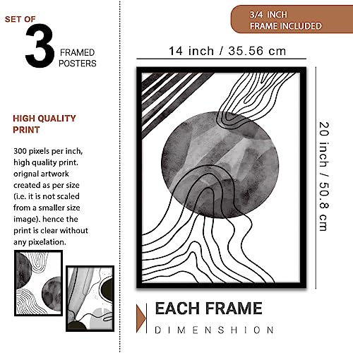 Image of NoWorries Set of 3 Black & White Abstract Line Art Paintings | Framed Wall Decor for Home & Office - Modern Pattern Line Art Prints, (Art-18, 13x19inch)