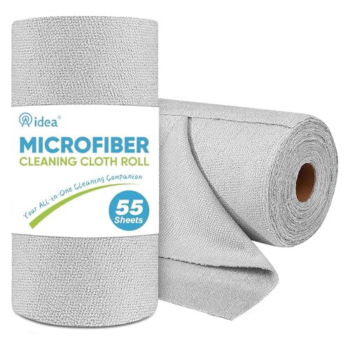AIDEA Microfiber Cleaning Cloth Roll, Shop Towels 55 Sheets, Grey Microfiber Towels for Cars, Washable Shop Rags Reusable Paper Towel for Automotive, Workshop, House, Kitchen, Cleaning Supplies11×9