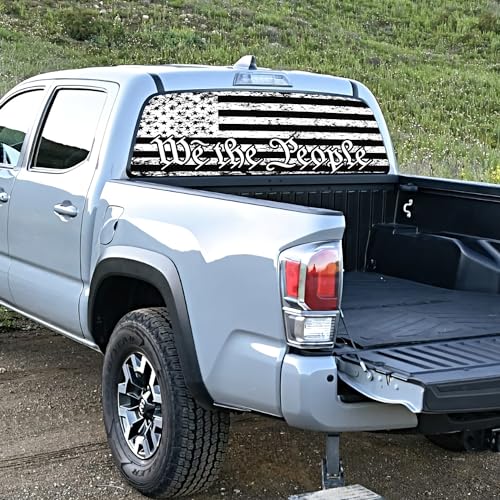 Image of American Flag Rear Window Decal for Truck,We The People Black Flag Truck Rear Window Decal,American Flag Decals for Truck Car SUV (65x17in)