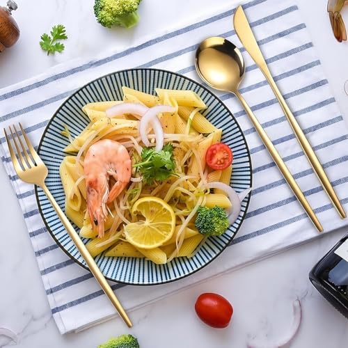 Image of BonZeaL Stainless Steel Premium Gold Cutlery Set for Dinning Table 3 Pieces Silverware Set Flatware Set with Gift Box Dinnerware Tableware Set Portable Travel Cutlery Set Gift for Travellers Father