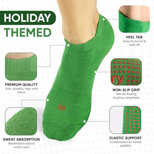 Be Merry Christmas Grip Socks (Green/Berry Red)3
