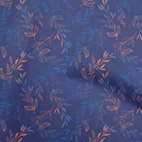oneOone Velvet Blue Fabric Leaves Sewing Fabric By The Yard Printed DIY Clothing Sewing Supplies 58 Inch Wide-22