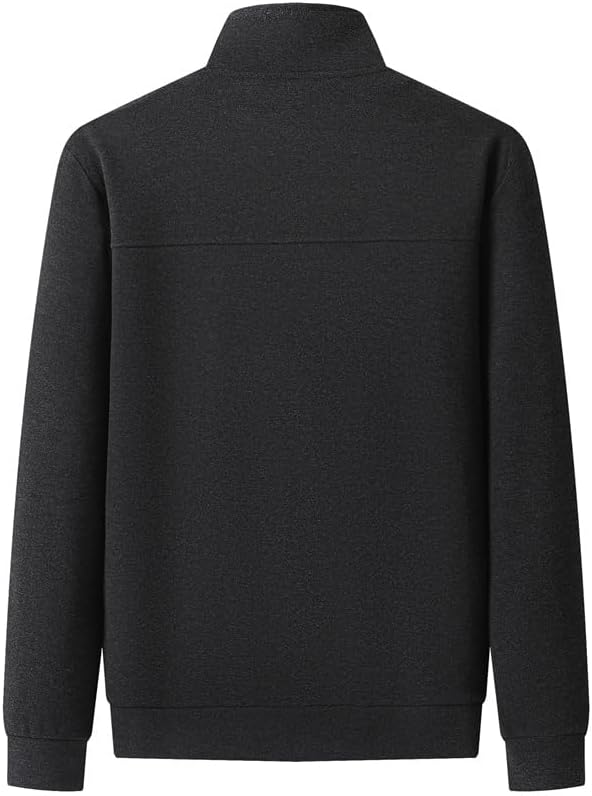 Men's Athletic Full-Zip Track Jacket, Stand Collar, Knit Fabric, Black