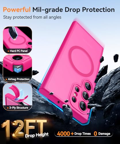 Image of CANSHN Designed for Samsung Galaxy S22 Ultra Case [Full Camera Protection] [Compatible with MagSafe] Translucent Matte Shockproof Protective Phone Cover 6.8 Inch - Hot Pink