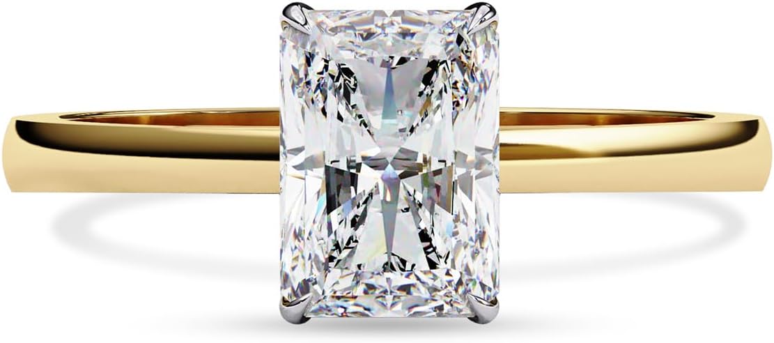 Solitaire Engagement Ring for Women, 7.5x5mm Radiant Cut Lab Created Moissanite Promise Rings in 10K / 14K Solid Gold or 925 Sterling Silver Jewelry Gift for Her
