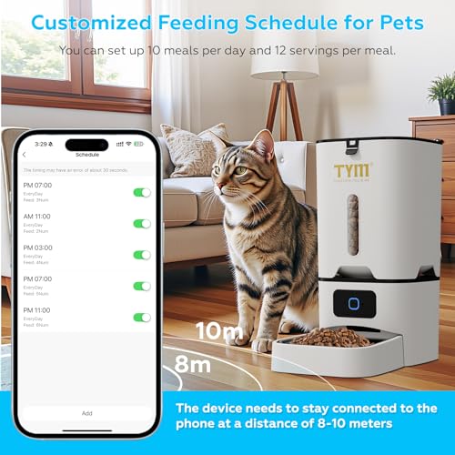 TYM Automatic Cat Feeders, 7L Timed Cat Dry Food Dispenser with Programmable Portion Control, Easy Set Up, Slow Feeding Mode, Dual Power Supply, Auto Pet Feeder, Stainless Bowl for Easy Clean,Not WIFI - Image 4