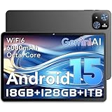 UBDXBD Tablet 10 Android, Android 15 Tablet 10 Zoll, 18GB RAM (6+12) + 128GB Speicher, T30 Octa-Core, 1TB Erweiterbar, WiFi 6, 6000mAh Akku, HD IPS Display 1280×800, GPS, Widevine L1, Schwarz
